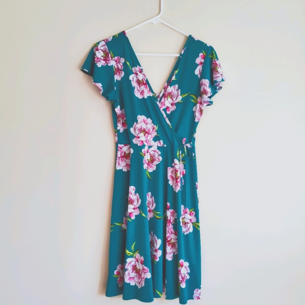 Modcloth Green Teal Floral Wrap Dress Size Small